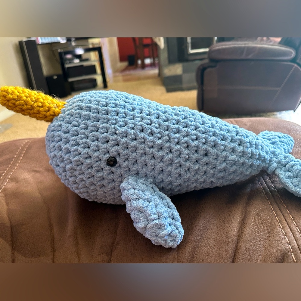 Crocheted Blue Narwhal Fish Toy
